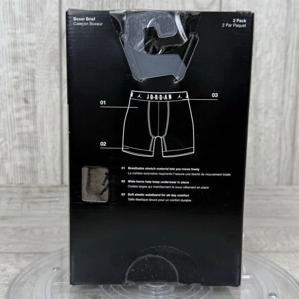 Nike Jordan Flight Cotton Stretch Boxer Briefs Mens Medium 2 Pack Black Brown